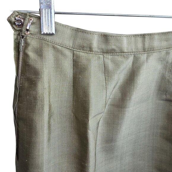 Vintage Meadow Avocado Green Raw Silk Pencil Skirt Handmade HS150 - Picture 4 of 7